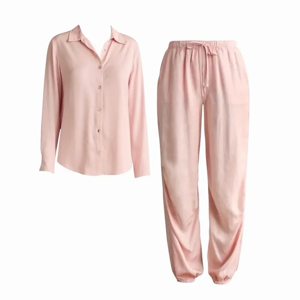 Sundry Button Up Top and Parachute Pant Set in Pink Quartz - M/L, NWT